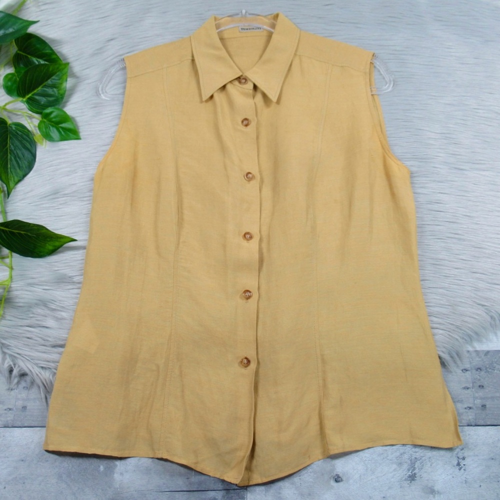 TAMBOLINI Linen Blend Sleeveless Button Collared Shirt Women's Size 44 US 8